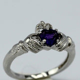 1.1ct Heart Cut Purple Amethyst Claddagh Engagement Ring 14k White Gold Finish