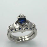 2ct Heart Blue Sapphire Engagement Ring Claddagh Bridal Set 14k White Gold Over