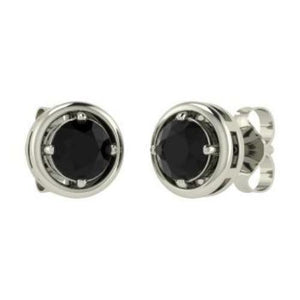 1Ct Round Brilliant Cut Black Diamond Solitaire Stud Earring 18K White Gold Over