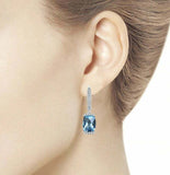 2.6ct Drop Earrings Cushion Cut Blue Topaz Partywearr 14k White Gold Finish