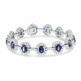 25ct Oval Cut Blue Sapphire Halo Linked Tennis Bracelet 14k White Gold Finish