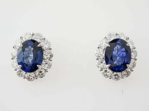 2.3ct Oval Cut Blue Sapphire Diamond Halo Stud Earrings 14k White Gold Finish