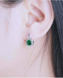 2ct Drop Earrings Round Cut Green Emerald Diamond Halo 14k White Gold Finish