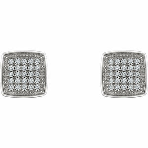 1ct Round Cut Diamond Square Cluster Stud Earrings Women 14k White Gold Finish