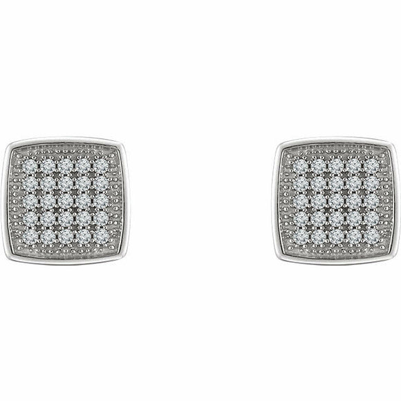 1ct Round Cut Diamond Square Cluster Stud Earrings Women 14k White Gold Finish