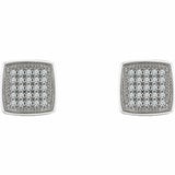 1ct Round Cut Diamond Square Cluster Stud Earrings Women 14k White Gold Finish