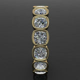 Bezel Set Milgrain Eternity Wedding Band 3ct Cushion Diamond 14k YellowGold Over