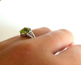 2ct Engagement Ring Round Cut Green Peridot Split Shank 14k White Gold Finish