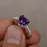 2ct Heart Purple Amethyst Solitaire Promise Engagement Ring 14k WhiteGold Finish