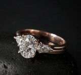 Trilogy Bridal Set Engagement Ring 2ct Oval Cut VVS1D Diamond 14k Rose Gold Over