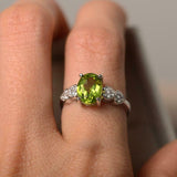 2ct Oval Cut Green Peridot Heart Shape Diamond Accents Ring 14k WhiteGold Finish