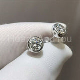 1.5ct Round Cut Moissanite Bezel Solitaire Stud Earrings 14k White Gold Plated