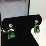 2ct Green Emerald Diamond Elegant Solitaire Stud Earrings 14k White Gold Finish