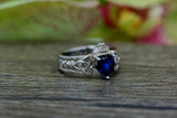 1ct Heart Cut Blue Sapphire Engagement Ring Celtic Trinity 14k White Gold Finish