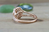 2.45ct Oval Cut Morganite Engagement Ring Halo Split Shank 14k Rose Gold Finish