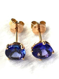 2ct Stud Earrings Round Cut Blue Sapphire Solitaire Women 14k Yellow Gold Finish