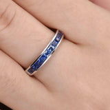 1ct Princess Cut Blue Sapphire Channel Set Half Eternity Band 14k WhiteGold Over