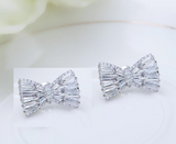 3Ct Baguette Cut Diamond Bow Tie Knot Cluster Stud Earrings 14K White Gold Over