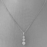 2Ct Round Cut Diamond Three Stone Drop Pendant 14K White Gold Finish WITH CHAIN