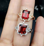 2ct Emerald Cut Red Garnet Engagement Ring Diamond Vintage 14k White Gold Finish