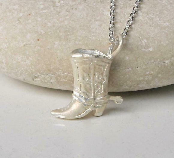 Cowboy Shoes Pendant with Chain 14k White Gold Finish