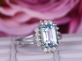 2ct Emerald Blue Aquamarine Engagement Ring Halo Split Shank 14k White Gold Over