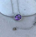 2ct Oval Purple Amethyst Bezel Set Solitaire Pendant Chain 14k White Gold Over