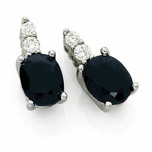 1ct Oval Cut Black Spinel Three Stone Drop Earrings 14k White Gold Finish