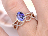 2ct Oval Blue Tanzanite Infinity Bridal Set Engagement Ring 14k RoseGold Finish