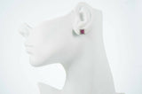 1.6ct Princess Cut Pink Ruby Halo Cluster Stud Earrings 14k White Gold Finish