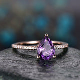 1.4Ct Pear Cut Purple Amethyst Diamond Accent Promise Ring 14K Rose Gold Finish