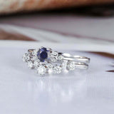 1.6ct Round Cut Blue Sapphire Engagement Ring Bridal Set 14k White Gold Finish