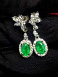 2.7ct Drop Earrings Oval Cut Green Emerald Floral Halo 14k White Gold Finish