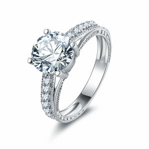 2.5ct Round Diamond Engagement Ring Milgrain Accent Solitaire 14k WhiteGold Over