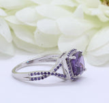 3Ct Cushion Cut Purple Amethyst Split Band Engagement Ring 14K White Gold Finish