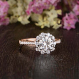 Cluster Floral Solitaire Engagement Ring 2ct Round Cut Diamond 14k RoseGold Over