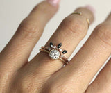 1.3ct Round Cut Diamond Engagement Ring 14k Dual Gold Finish Crown Bridal Set