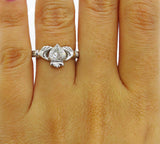 2Ct Heart Cut Diamond Solitaire Engagement Claddagh Ring 14K White Gold Finish