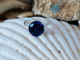 2.4ct Engagement Ring Round Cut Blue Sapphire Solitaire 14k White Gold Finish