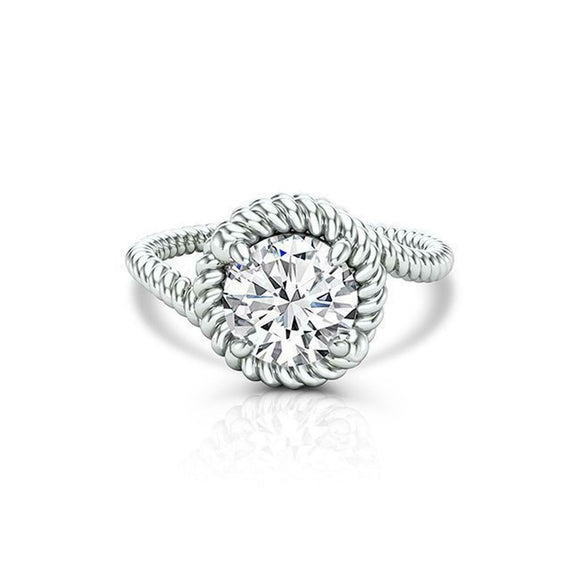 Rope Swirl Twist Solitaire Ring 1.25ct Round Cut Diamond 14k White Gold Finish