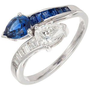 1.9ct Pear Cut Blue Sapphire Engagement Ring Twist Bypass 14k White Gold Finish