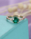 1.4ct Round Cut Green Emerald Engagement Ring Cluster Diamond 14k Rose Gold Over