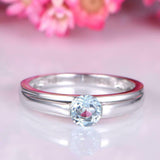 0.7ct Round Cut Blue Aquamarine Engagement Ring Solitaire 14k White Gold Finish