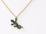 1ct Round Cut Green Emerald Gecko Lizard Pendant with Chain 14k Yellow Gold Over