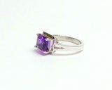 2ct Engagement Ring Emerald Cut Purple Amethyst Split Band 14k White Gold Finish