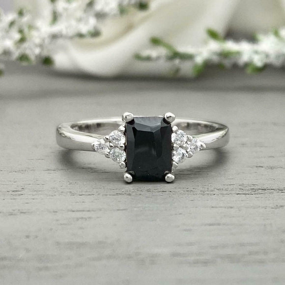 1.4ct Engagement Ring Emerald Black Diamond Solitaire Petite 14k White Gold Over