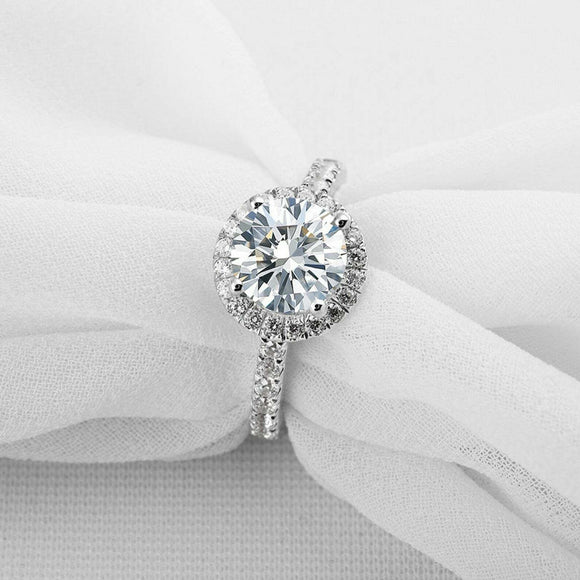 2ct Round Cut VVS1D Diamond Engagement Ring Halo Solitaire 14k White Gold Finish