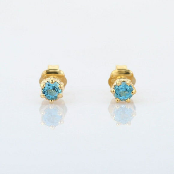 0.5ct Stud Earrings Round Cut Blue Topaz Solitaire Design 14k Yellow Gold Finish