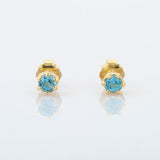 0.5ct Stud Earrings Round Cut Blue Topaz Solitaire Design 14k Yellow Gold Finish