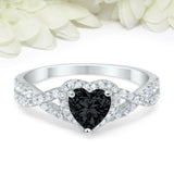 2ct Heart Cut Black Diamond Engagement Ring Split Shank Halo 14k White Gold Over